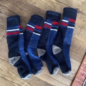 Blue and Red Striped kids wool ski Socks XS